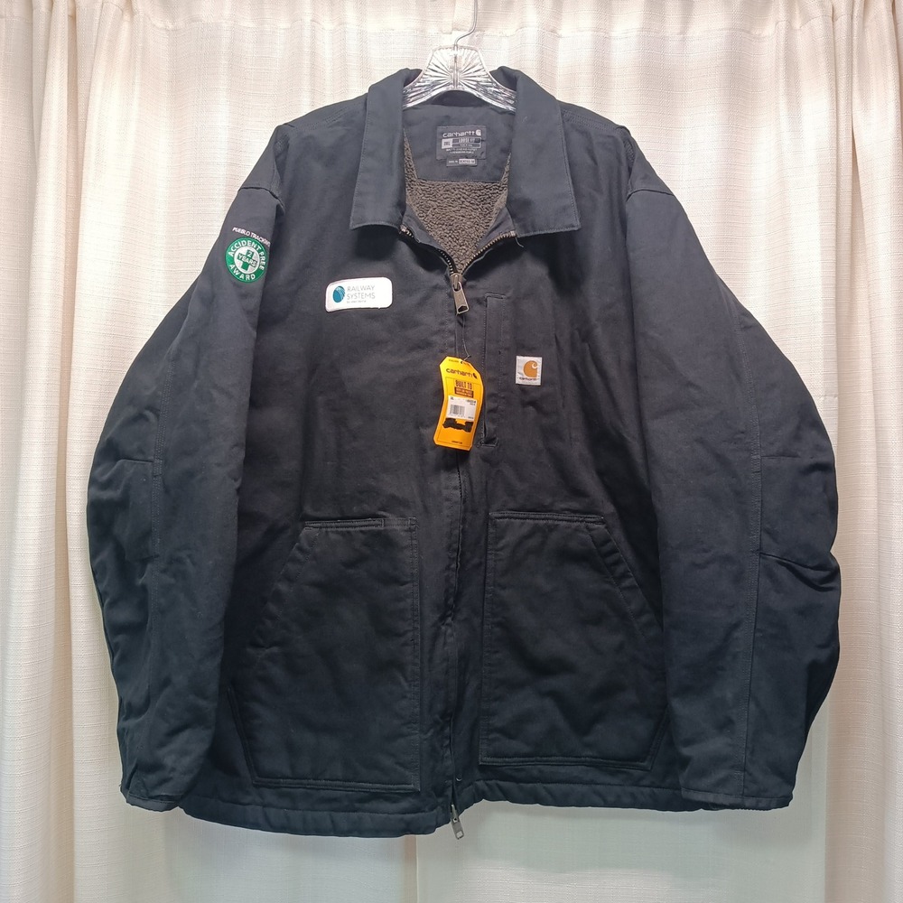 Carhartt Mens 3XL Loose Fit Washed Duck Sherpa-Lined Coat Black OC4293-M NWT